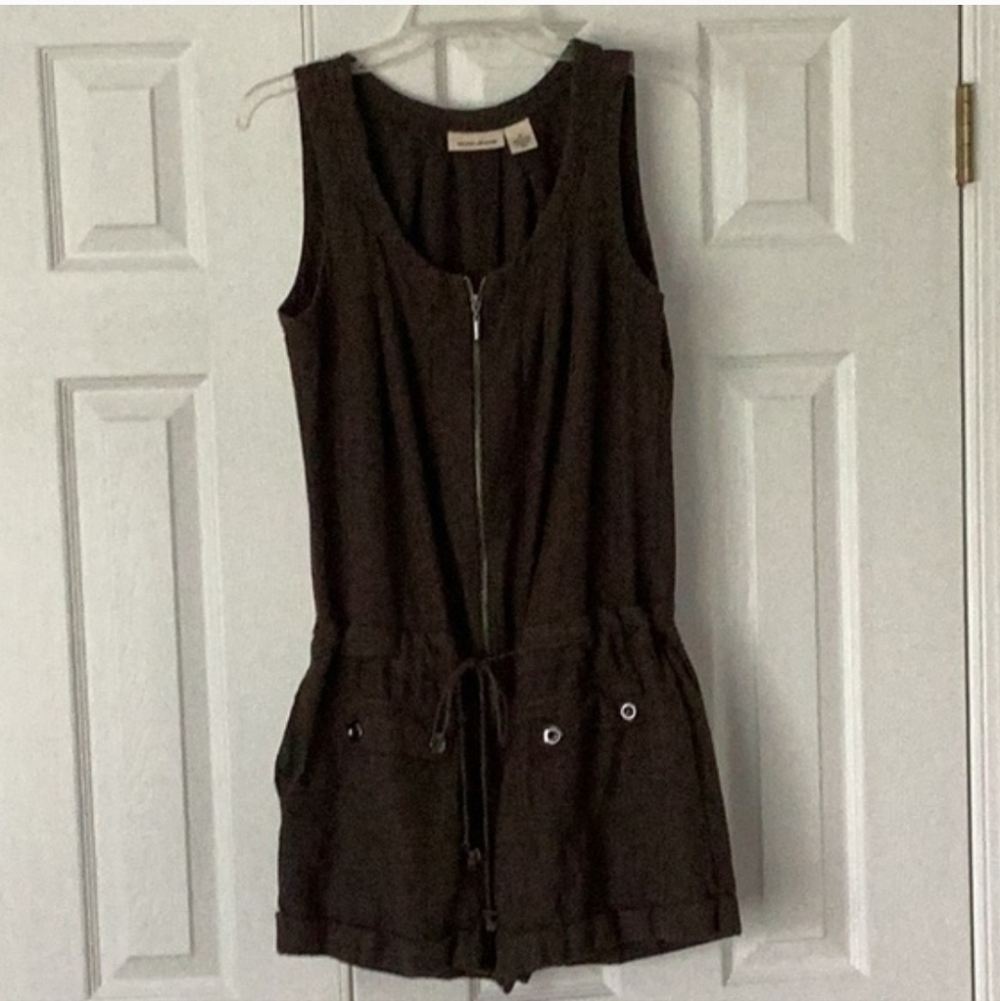 DKNY Brown Shorts Romper One-Piece Zip Up Draw String Medium